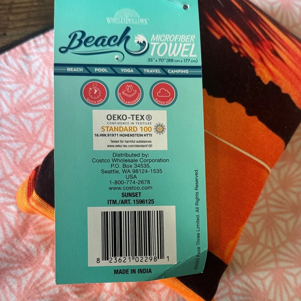 Sunset Beach Microfiber Towel with Palm Tree Design, Reversible, Size 35” x 70”